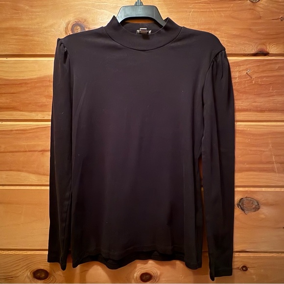 J.Crew Mock-neck Black Top with semi-puffed sleeves. Size S 100% cotton - Picture 1 of 6